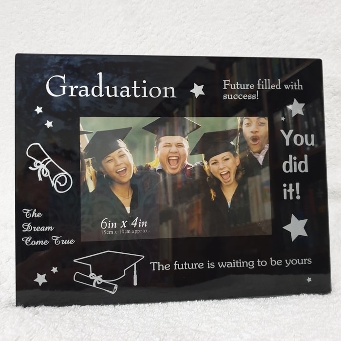 Graduation Photo Frame Black Glass - Photo size 4" x 6" - only 1 left